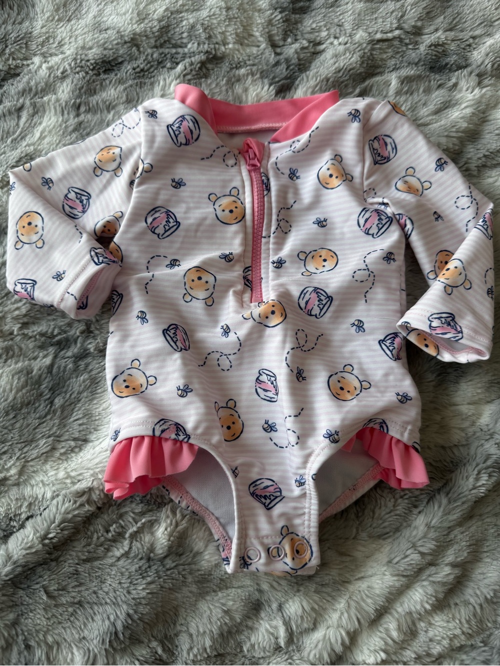 DISNEY BABY Pink Winnie the Pooh Bear One-Piece Swimsuit with Ruffle Trim